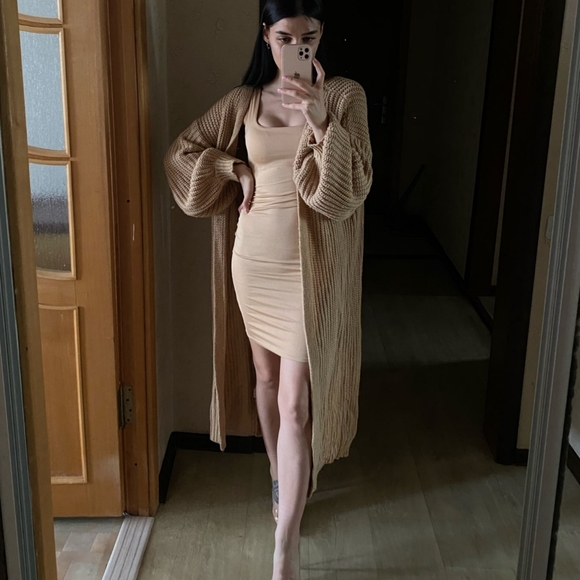 Beige Nude Bodycon Dress - Picture 3 of 5